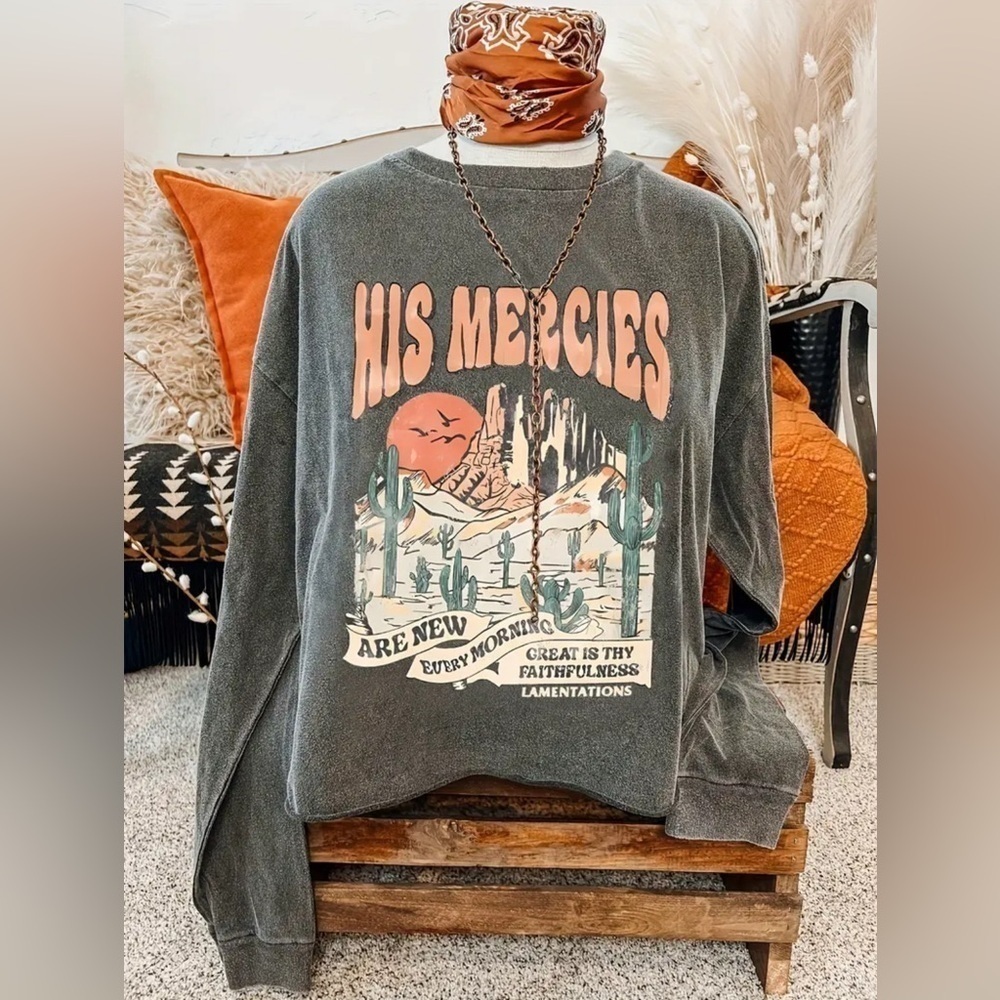 Christian Faith Crew Neck Sweater Bible Verse Desert Orange Dark Gray NWT